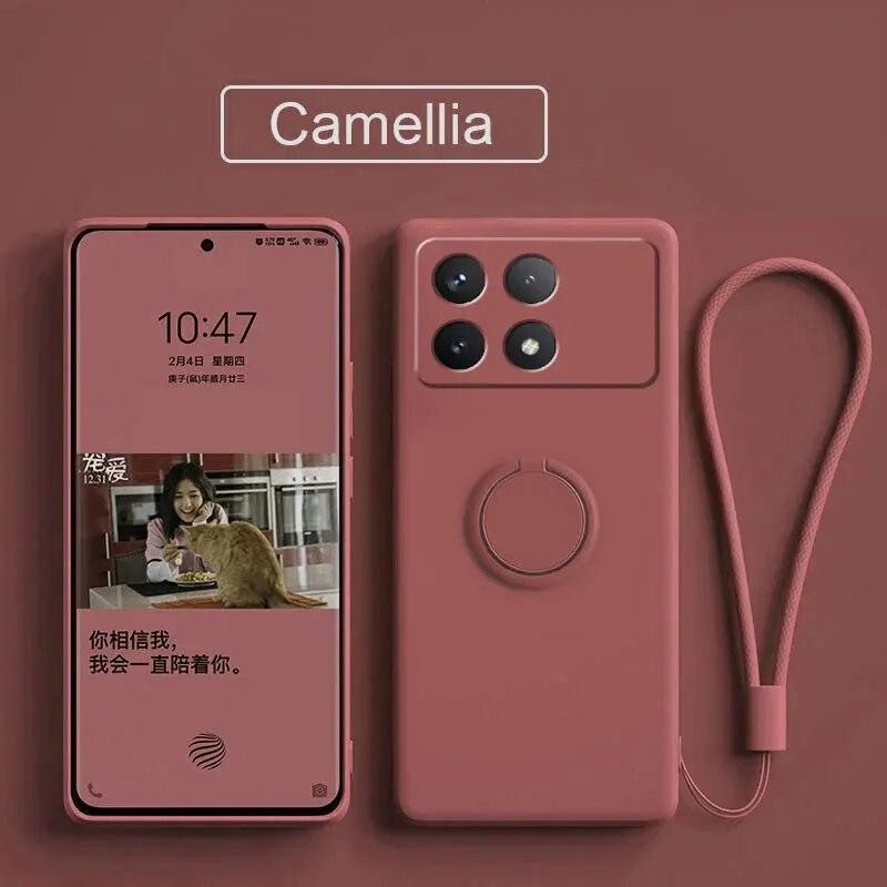 Luxury Liquid Silicone Ring Stand Shell for Redmi POCO X6 Pro Cover Shockproof Xiaomi K70E Bumper Back Protection Cover