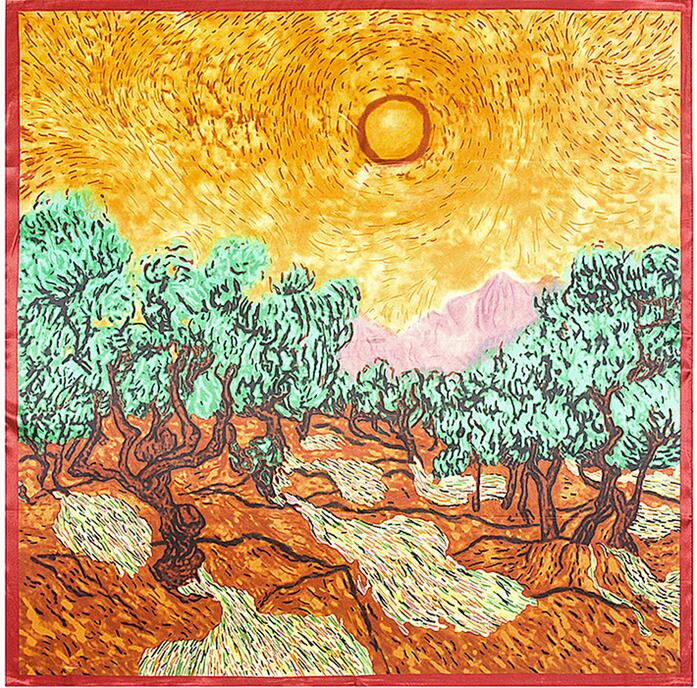 90*90cm Luxury Brand Women Silk Scarfs Van Gogh Painting Square Scarves Spring Summer Shawls For Ladies