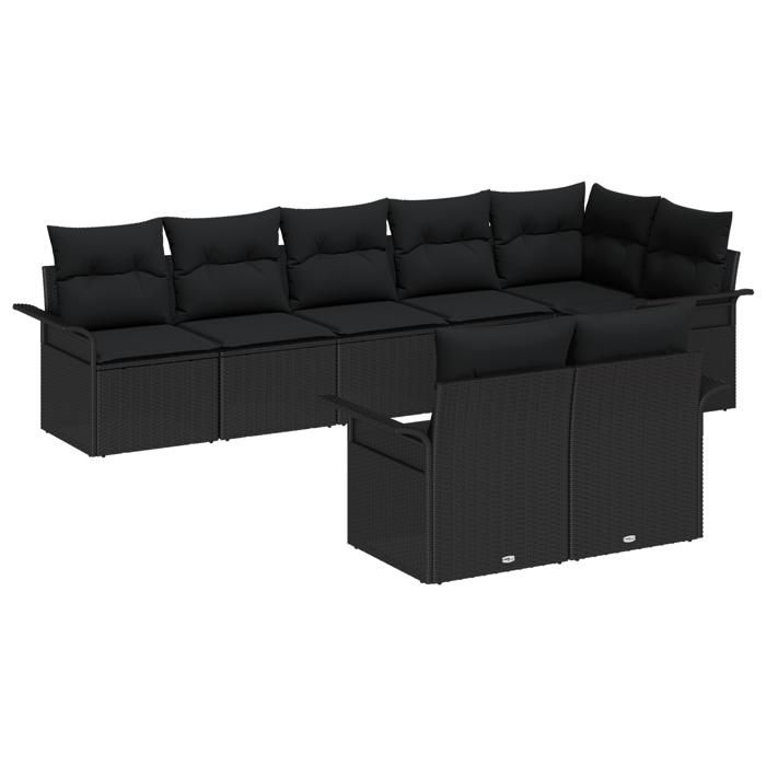 VidaXL Ensemble de canapé de jardin 8 pièces avec coussins noirs en poly rattan 3345413
