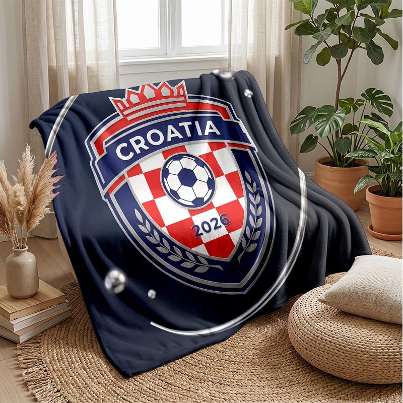 Croatia Football Printed Flannel Blanket Skin Friendly Warm Decorative Throw for Indoor Couch Bed Daily Use