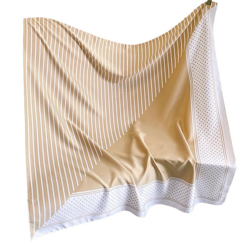Korean Version of Polka Dot Striped Printed Square Scarf for Women New Style Exterior Shawl Square Silk Scarf