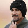 Men Winter Beanie Soft Plush Ear Protection Thick Knit Solid Color Elastic Fit Outdoor Camping Cycling Cap
