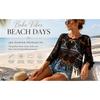 Women's Plain Fringe Trim Cut Out Sheer Cover Up-Boho Scallop Trim 3/4 Sleeve Beach Sarong for Vacation Poolside