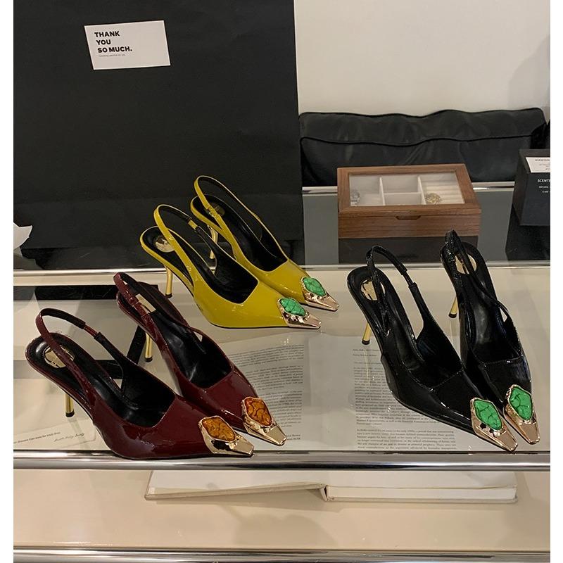 Модный уличный стиль Дизайн Инкрустация бриллиантами Женские туфли-лодочки Сандалии Элегантные Сексуальные Тонкий каблук Острый носок Банкет Выпускной Вечер Слингбэки Обувь