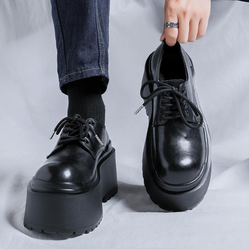 2025 новые мужские туфли осень-зима на шнуровке повседневные универсальные трендовые сверхвысокие кожаные туфли на толстой подошве мужские 66645-R
