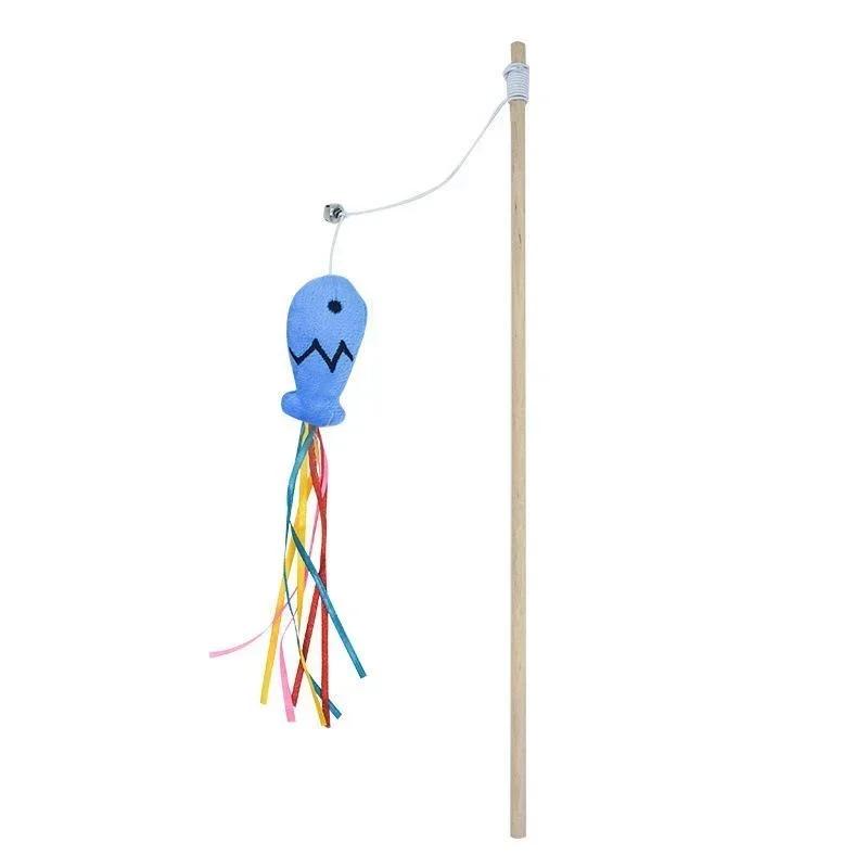Fashion Cat Wand Toy, Natural Wooden Cat Teaser Wand for Cat, Interactive Elastic String Cat Stick Pole Toy for Indoor Cats