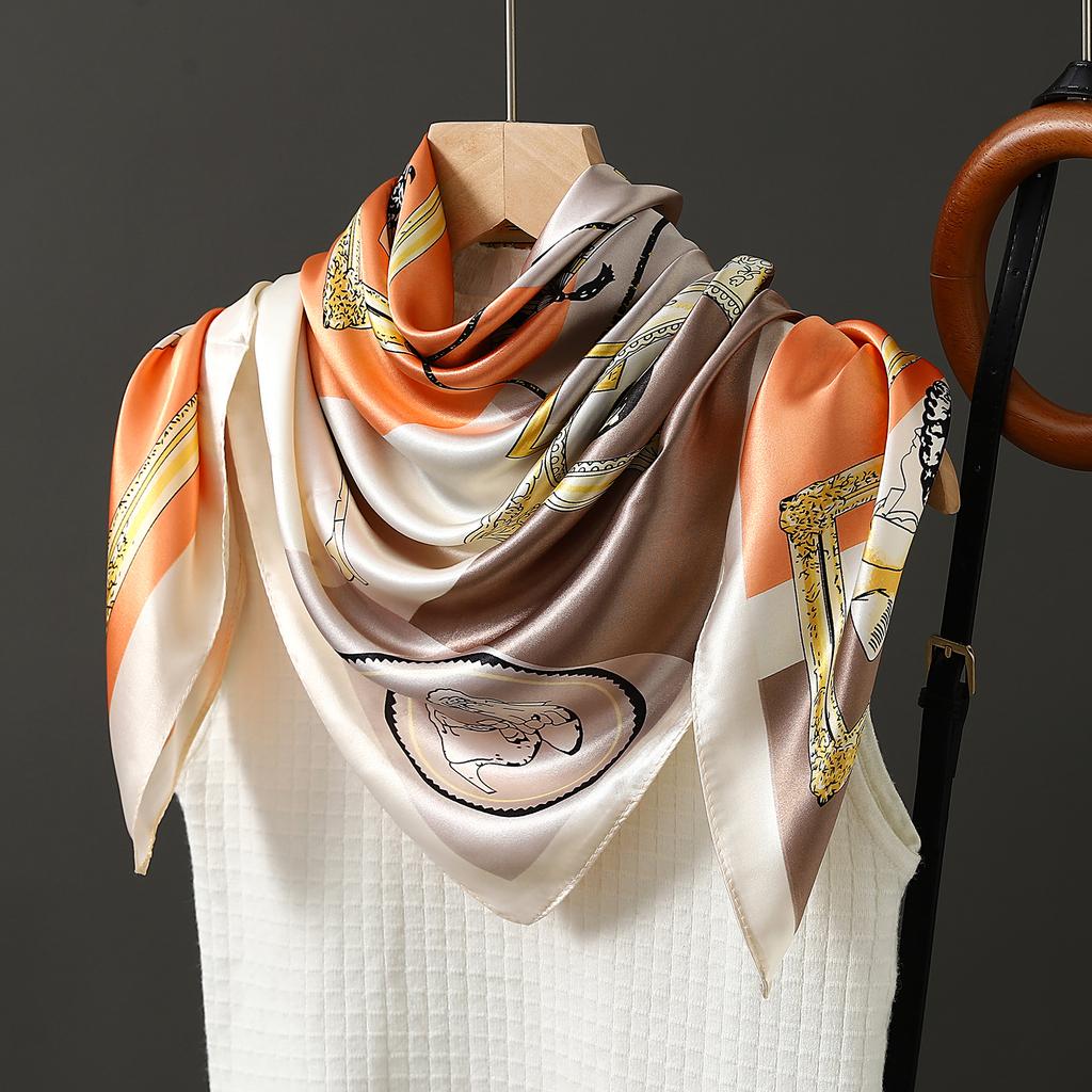 90X90CM Bandannas New Print Sunscreen Square Kerchief Four Seasons Fashion Flower Silk Scarves Europe And America Luxury Shawls