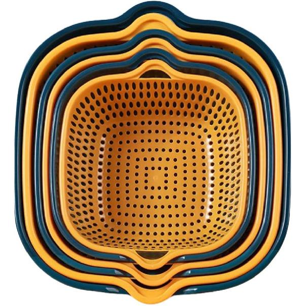 LIFKOME 6 Pieces Drain Colander Set Detachable Multi-layer Plastic Kitchen Food Strainer Fruits Vegetable Washing Baskets Drain Bowls for Cleaning