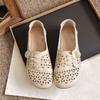 Fashion New Style Beige Loafer Shoes for Women 2024 Summer Flower Hollow Out Flats Retro Brown Summer Leather Sneakers
