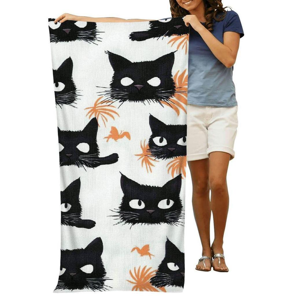 Черный Кот Милое Пляжное Полотенце для Взрослых Полотенце-одеяло Ультра Впитывающее Быстросохнущее Полотенца для Бассейна для Путешествий Плавания Кемпинга