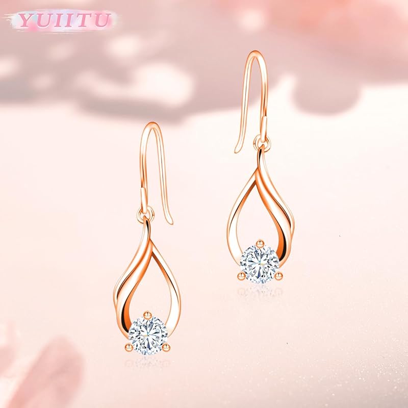YUIITU Earrings Ladies Popularity Shine Zirconia Hook Sway Silver Earrings Compatible with Metal Allergies Simple Woman Flower Present Anniversary