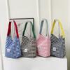 Large-capacity Contrasting Color Plaid Canvas Bag Women's Leisure Shoulder Tote Bag Simple Commuter Bag College Student Class Bag