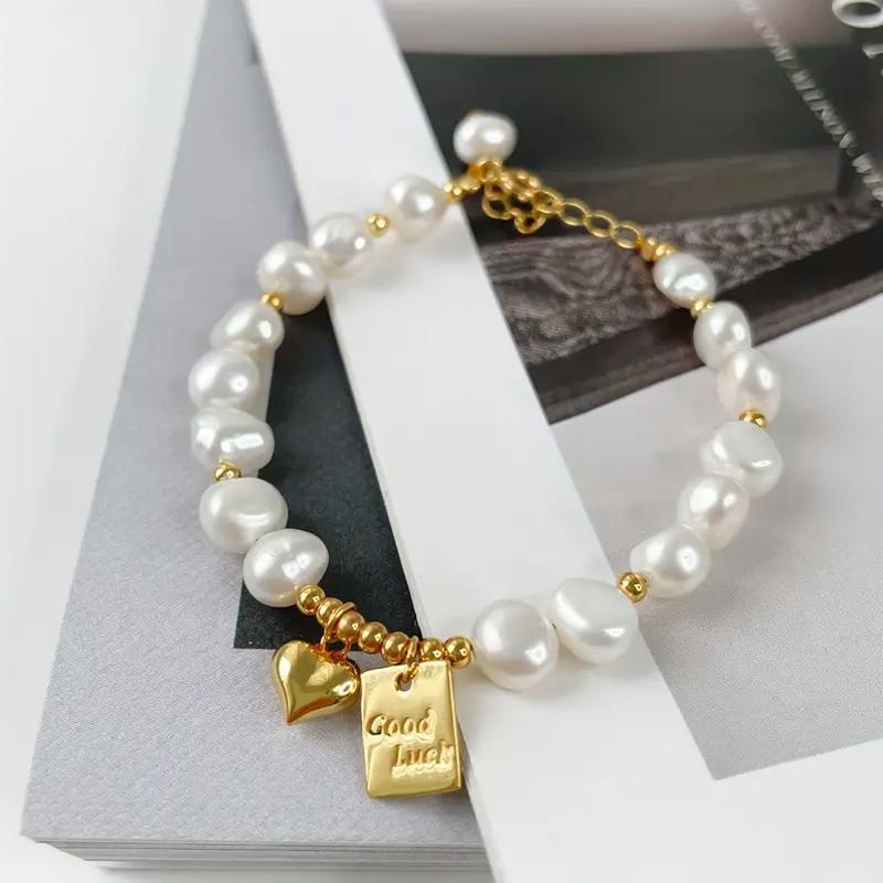 Women Beaded Alloy Bracelets Suitable For Holiday Occasions Irregular Imitation Pearl Bracelets Gold Charms