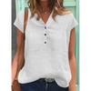 Летний новый повседневный топ с V-образным вырезом, короткими рукавами и пуговицами, однотонные женские блузки и рубашки из хлопка и льна в стиле ретро