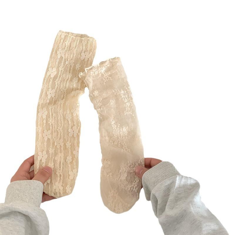 Белые кружевные носки для женщин, маленькие кожаные туфли Мэри Джейн, носки до середины икры, сетчатое кружево, летние махровые носки, летний тонкий стиль