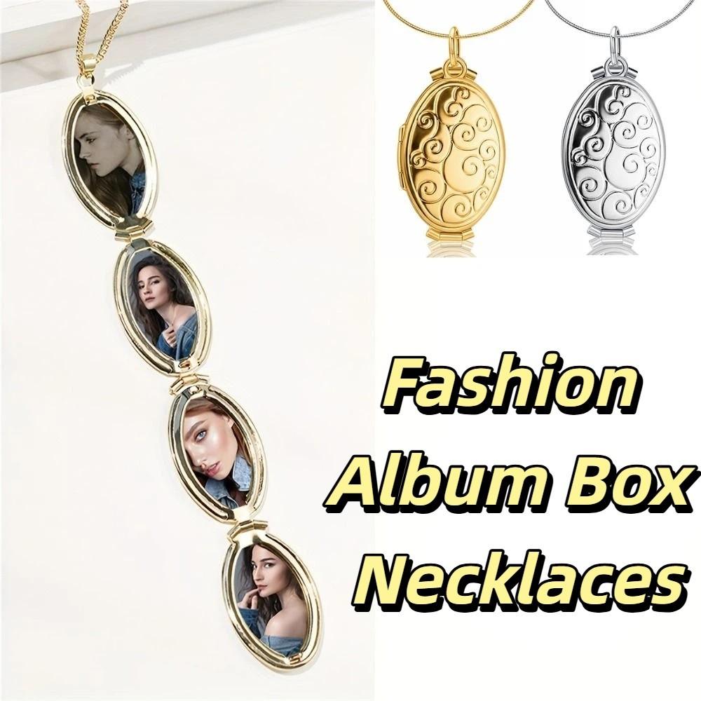 Chain 4 Photo Pendant Jewelry Memory Floating Locket Necklace Fashion Album Box Necklaces  Women