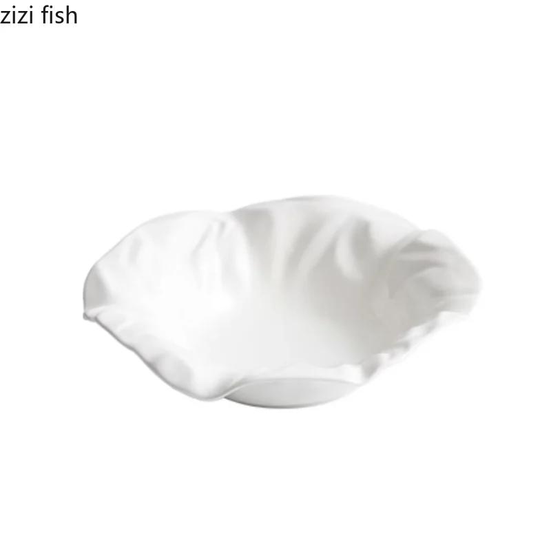 Неровная гофрированная керамическая миска Белая тарелка Фруктовая тарелка Салатница Супницы Лапша Тарелки для завтрака Десертные тарелки Блюдо