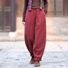 Осенние и зимние женские винтажные теплые брюки, однотонные льняные зимние брюки с эластичной резинкой на талии, длинные женские бархатные брюки