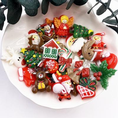 Красочные рождественские комбинированные фигурки из смолы с плоской спинкой, мультяшные фигурки, узор, сделай сам, скрапбук, художественный материал, орнамент