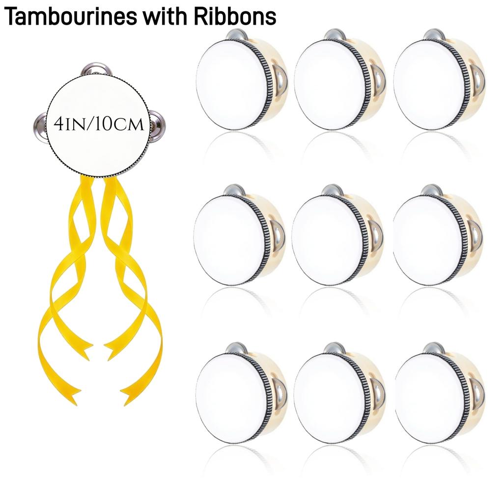 20-100Pcs Wedding Tambourines with Ribbons Hand Drums Noise Makers Musical Instruments Tambourine for Church Party Favor 4Inch
