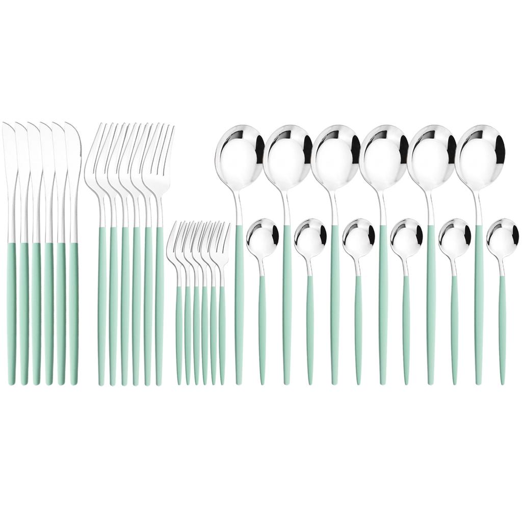 30Pcs Red Gold Dinnerware Set Western Stainless Steel Cutlery Knife Cake Forks Tea Spoon Flatware Silverware Kitchen Tableware