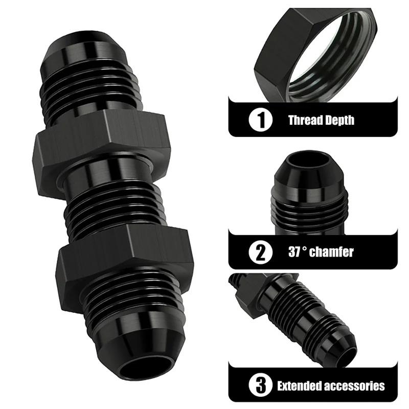 0-Degree AN6 AN8 AN10 AN4 Aluminum Alloy Radiator Oil Cooler Pipe through Wall Extension Joint Straight Nut Connector for Modifi