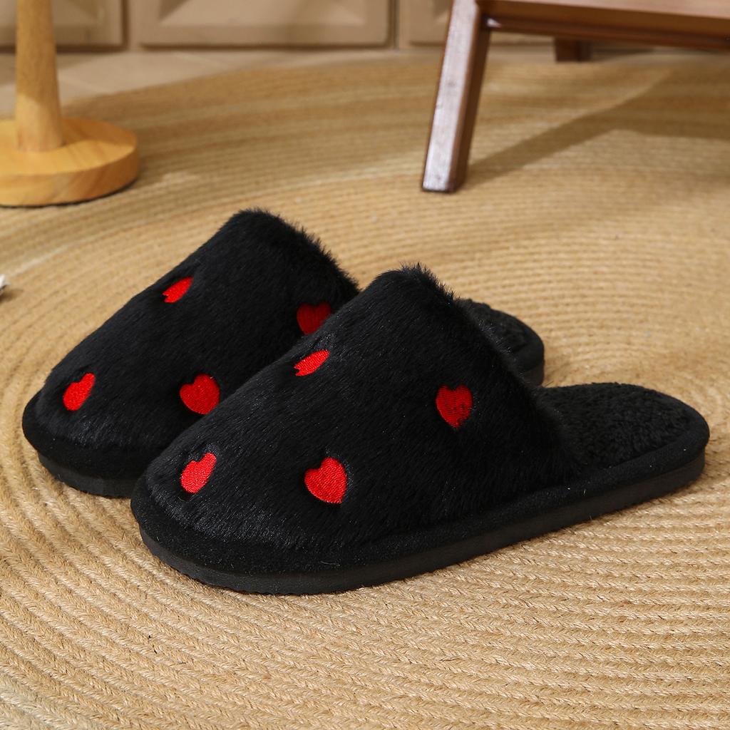 Cotton Slippers for Women, New Indoor Cotton Slippers for Autumn and Winter, Home Fleece Warm Soft-soled Heart-shaped Slippers