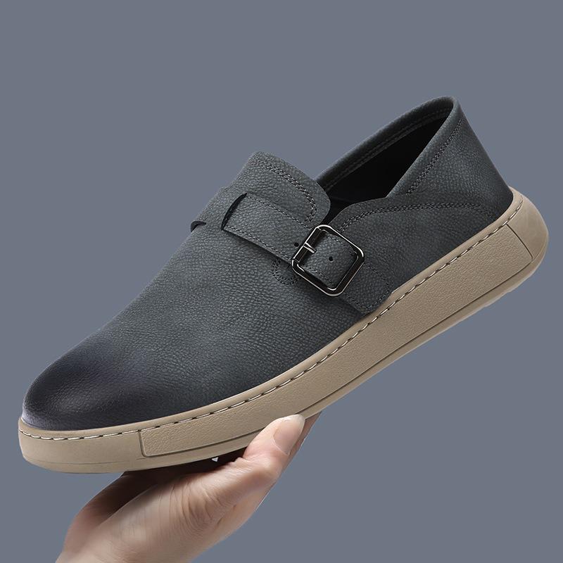 Летняя мужская обувь кожаная ретро ленивая повседневная кожаная обувь мужская мягкая подошва легкая на один педаль универсальная дышащая