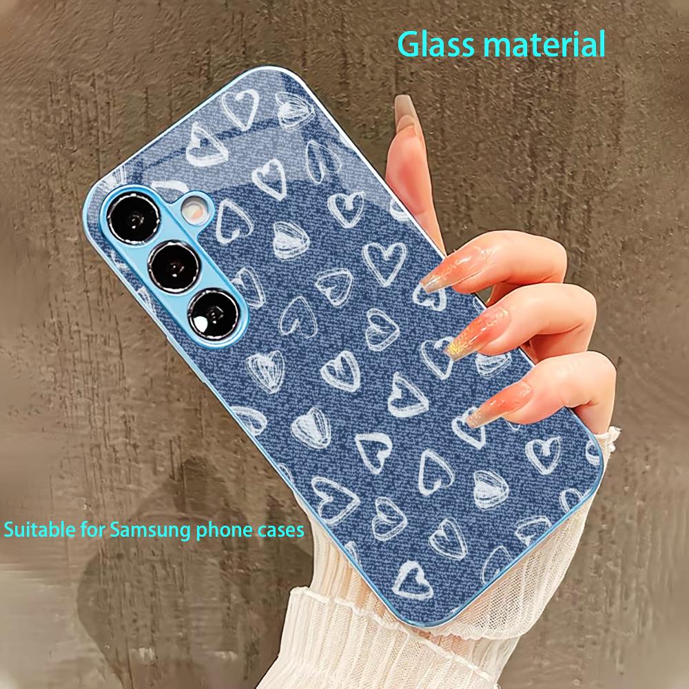 Чехол для телефона с узором в виде маленьких сердечек для Samsung Galaxy S26 S25 S24 S23 S22 FE Ultra Plus Встроенное стекло Ощущение голой панели Мужчины женщины