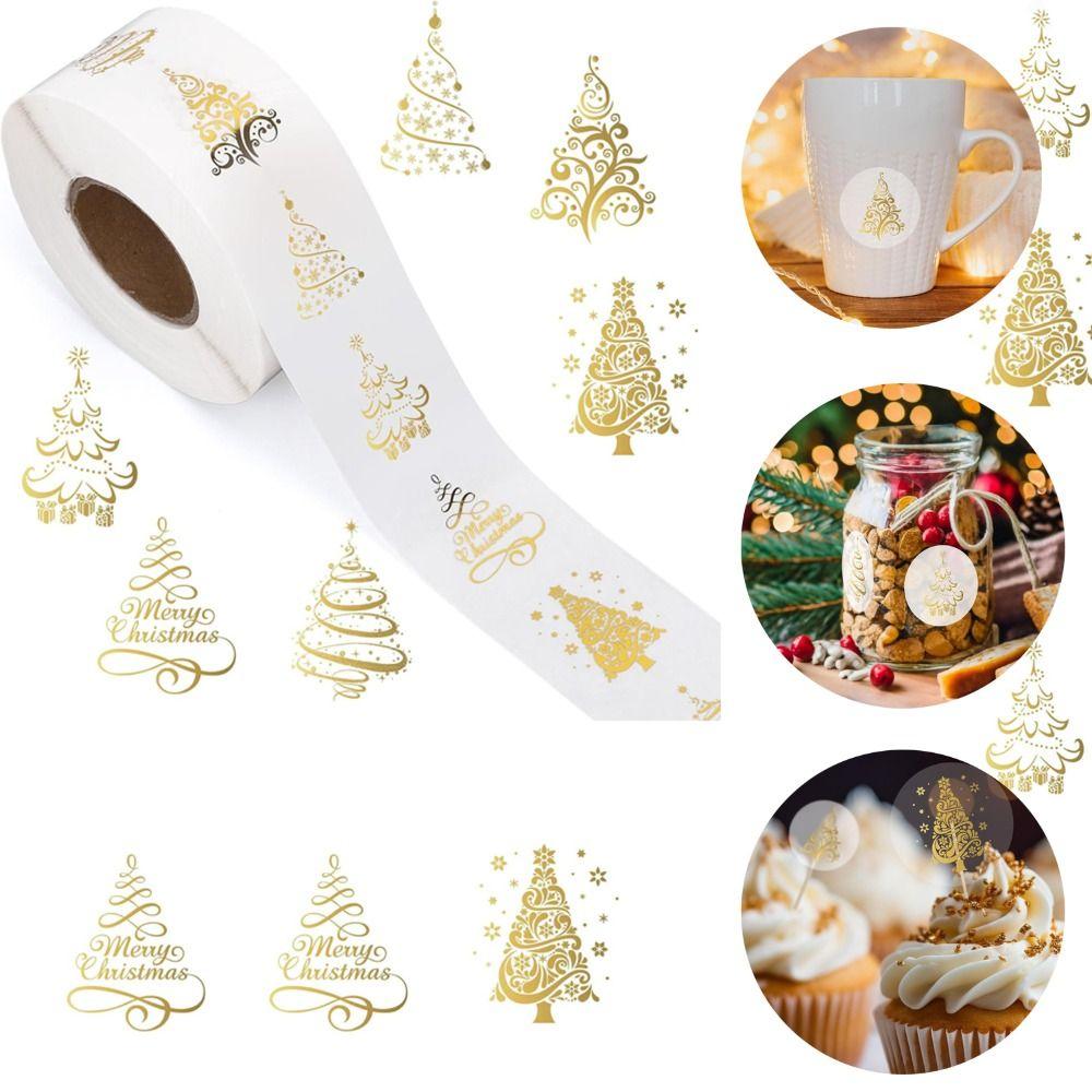 Clear Stickers Christmas Stickers Roll Gold Foil Design 1inch/2.5cm Size Xmas Tree Seal Stickers Self-Adhesive Label Decals