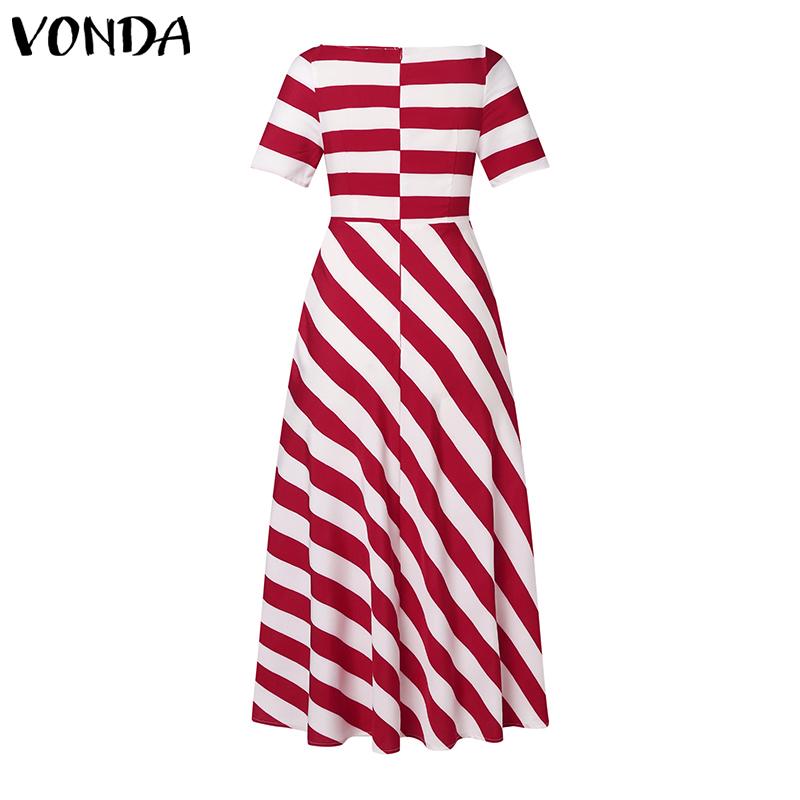 VONDA Женское летнее платье реглан с коротким рукавом и карманом, асимметричное, в полоску, длинное