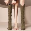 Женские рыцарские сапоги 2025 года на толстом каблуке, осенне-зимние, высокие, тонкие, ретро, тонкие, плиссированные, с начесом, длинные сапоги