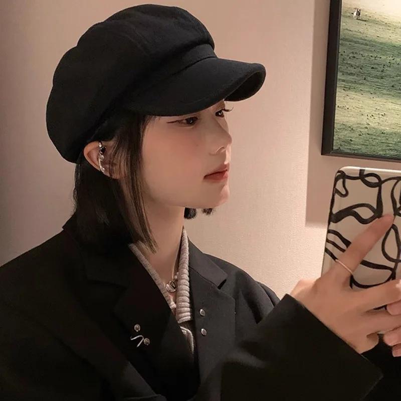 Женский винтажный однотонный берет, осенне-зимняя восьмиугольная кепка газетчика, кепка художника, женская, для девочки, ветрозащитная, кепка художника, с козырьком