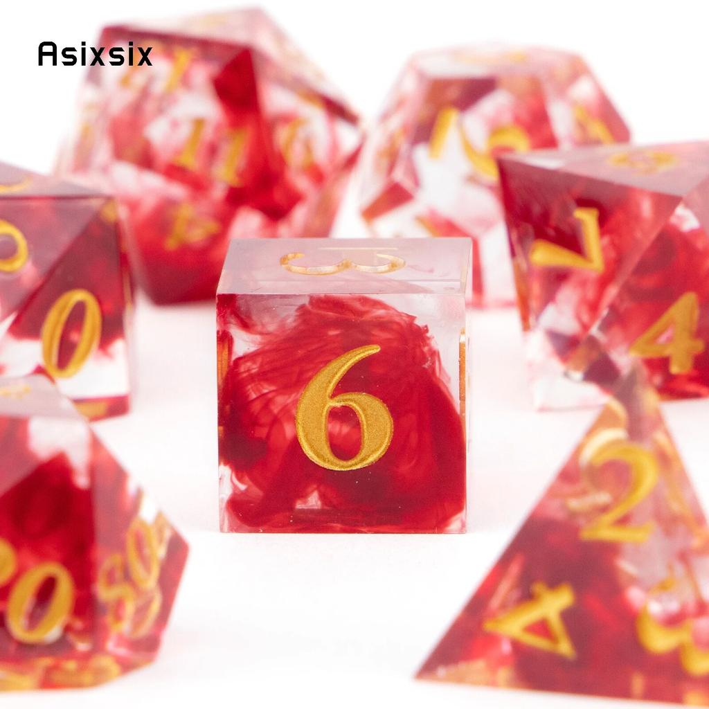7 Pcs Red Resin Golden Number Sharp Edge Dice Polyhedral Dice Suitable for Role-Playing RPG Board Game