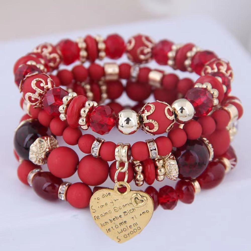 4pcs/set Letter Bohemian Beaded Bracelet Colorful Stone Wristband Bracelet DIY Jewelry