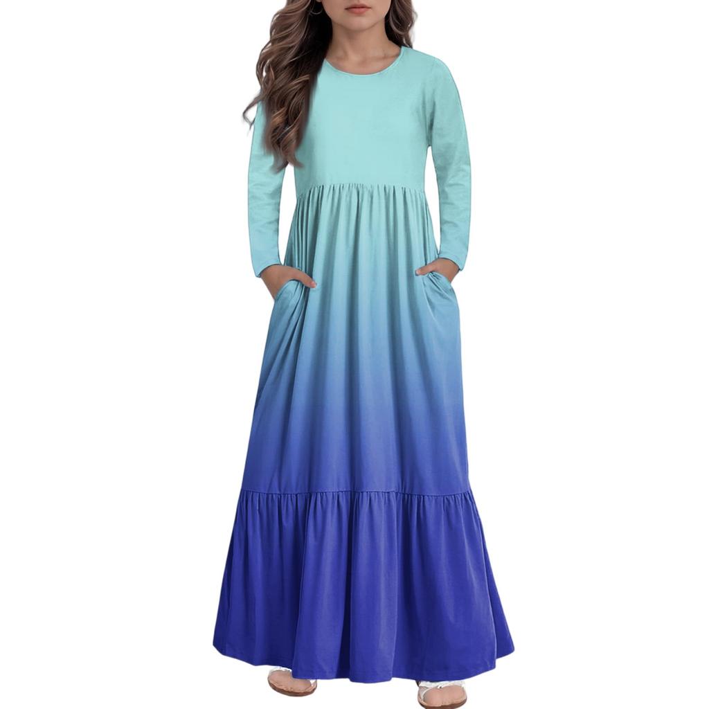 Girls' Maxi Dress Casual Holiday Dresses - Long Sleeve Dress With Pockets For 4-14Y