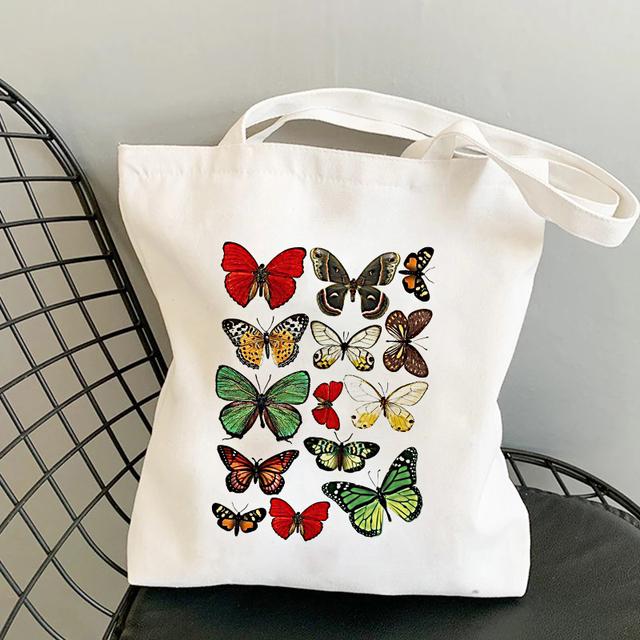 Women Handbag Korea Vintage Butterfly Canvas Bags Shopper Bag Tote Bag Eco Large Capacity Eco Shopping Bags Classic Shoulder Bag