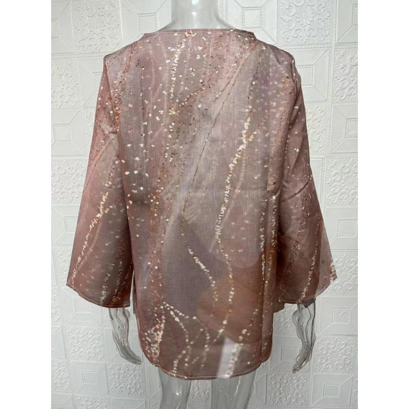 Весна Лето V-образный вырез Принт Мода Женская Блузка Новая Повседневная Свободная Необычная Топ Футболка Большого Размера Простая Элегантная Офисная Рубашка Женская Одежда