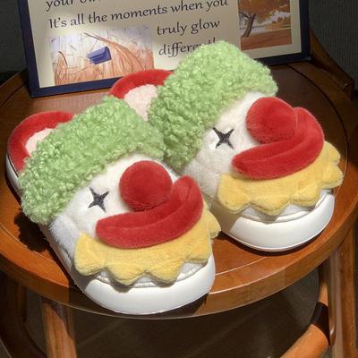 Забавные тапочки из хлопка с клоунами, женские новые зимние, мужские хлопковые туфли для дома и улицы, толстая подошва увеличивает рост