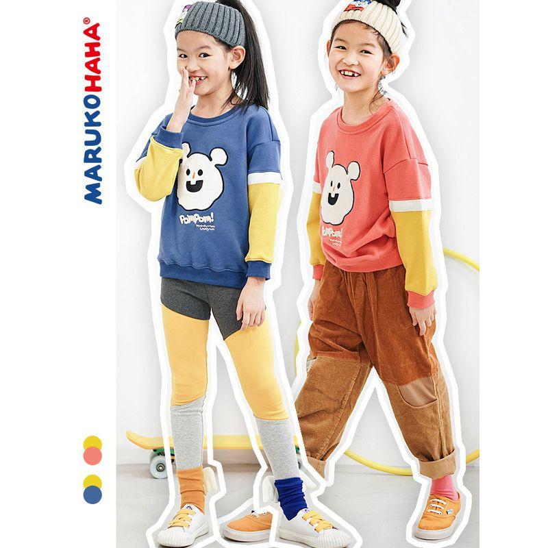 Toothpick Pill and Friends Girls' Autumn Sweatshirt Cartoon Cute Print Pullover Kids Patchwork Top
