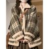 New Autumn and Winter Plaid Lamb Wool Coat for Women, Loose Retro Design, Thickened Woolen Coat for Women