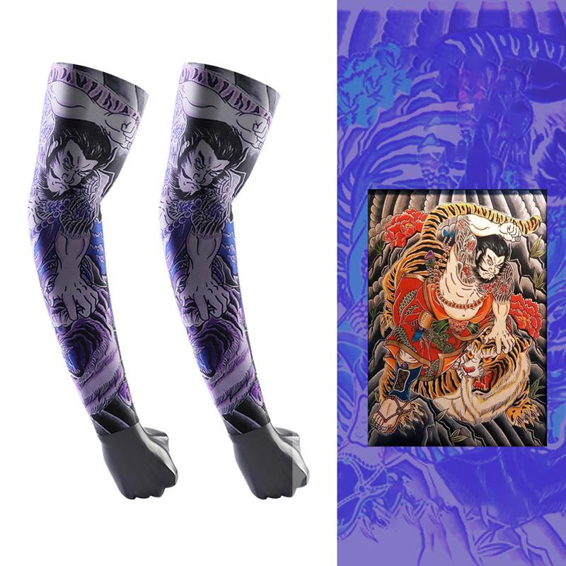 Мужские охлаждающие рукава для езды на велосипеде с защитой от ультрафиолета, нарукавники с принтом и татуировкой, для велоспорта, с ледяным шелком, лето