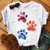 2025 Fashion Cartoon Colorful Heart Dog Paw Printed T-shirt 90s Fashion Casual Women's Short Sleeve Plus Size T-shirt Unisex