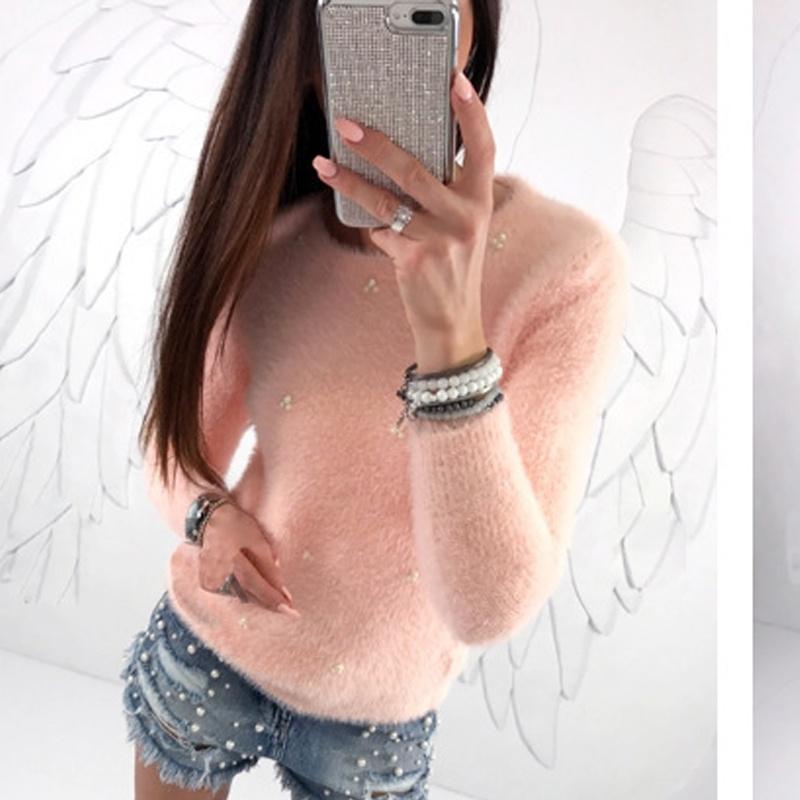 Осень-зима, новые женские модные теплые свитера, однотонные топы с длинными рукавами, милый мягкий пуловер, свитер больших размеров