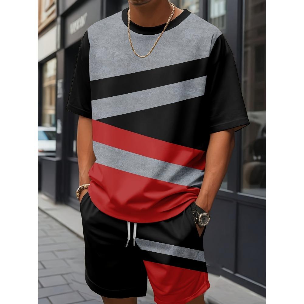New Men's Cross Print T-Shirt and Shorts Set Stylish Streetwear Short-Sleeve Top and Shorts Combination Holiday Men's Apparel