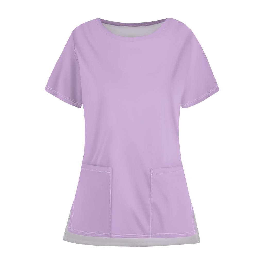 Женская повседневная однотонная карманная униформа с круглым вырезом и открытым подолом, защитная рабочая форма, верх