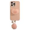 Pink Love Stand for IPhone16 Mobile Phone Case 15promax Apple 14 Suitable for 13 Hair Ball Bell 17