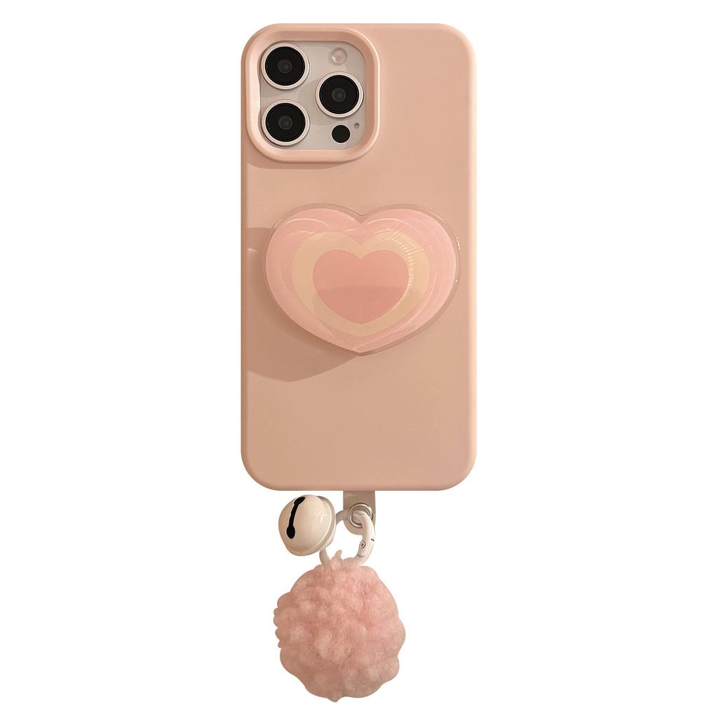 Pink Love Stand for IPhone16 Mobile Phone Case 15promax Apple 14 Suitable for 13 Hair Ball Bell 17