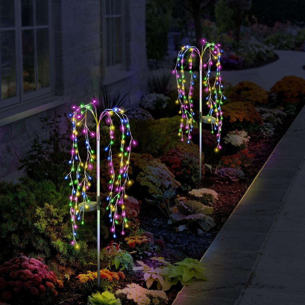 Solar Garden Lights Outdoor Decor 1Pack, Artificial 100 LEDs Tree Lights Yard Planter Patio Lawn Flowerbed Path Decorative Outside