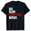 Смешные футболки Eat Sleep Hawk Tush Repeat Летние с графикой Хлопок Уличная одежда С коротким рукавом Подарки на день рождения Футболка Мужская одежда